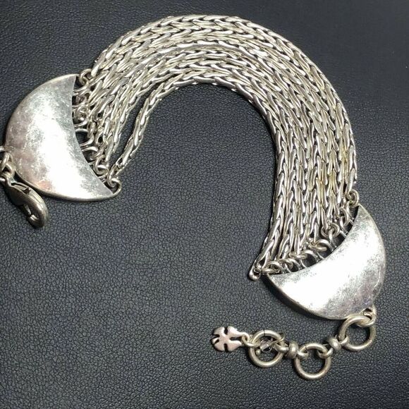 2641 Lucky Brand boho Silvertone multi layer chain bracelet 7-8" long - Picture 2 of 2